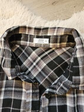 Ardene Black Grey Plaid Flannel Shirt - Cozy Casual Layering Top - Size L🔥
